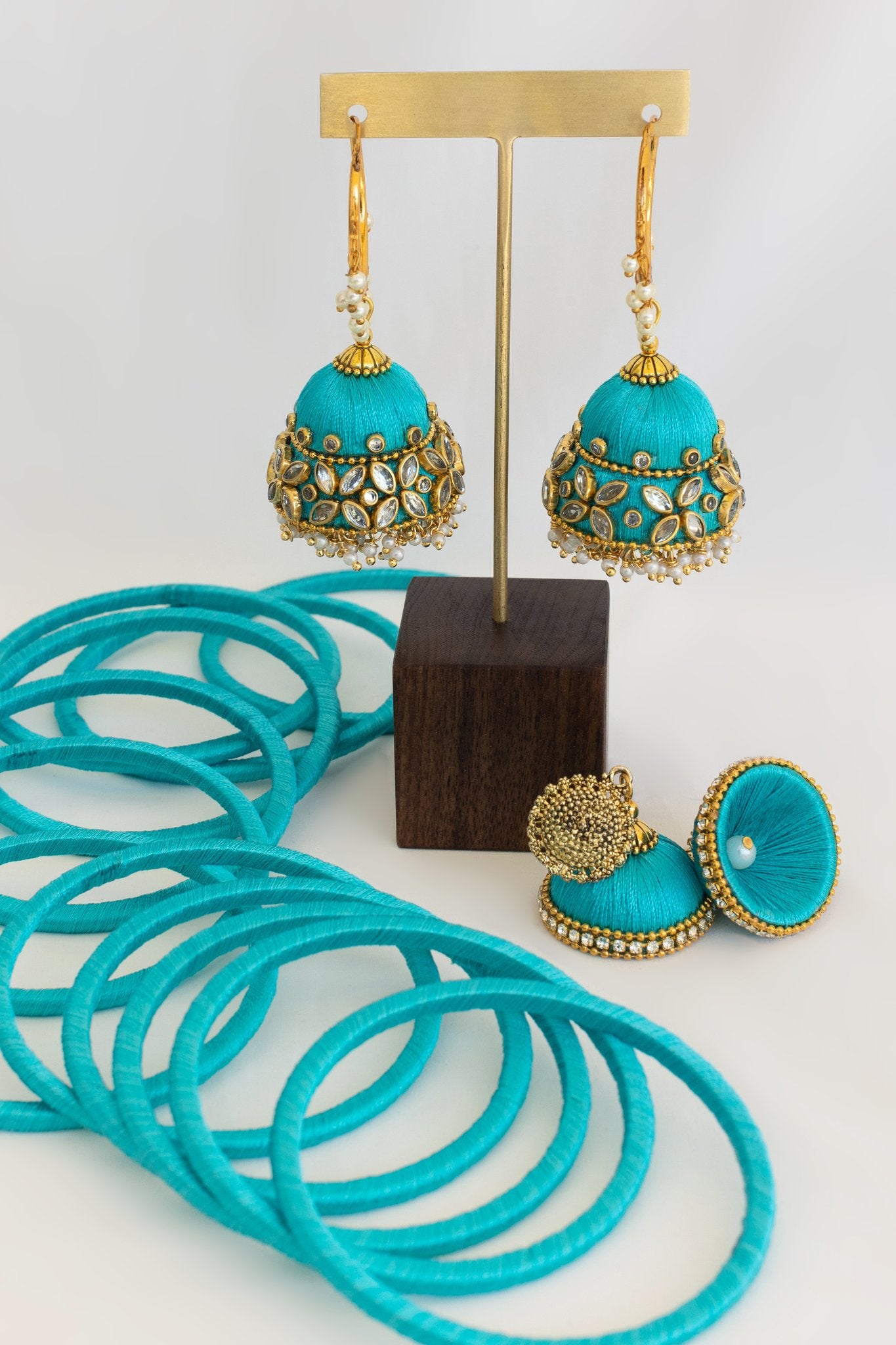 Turquoise Silk Thread Jewelry Set