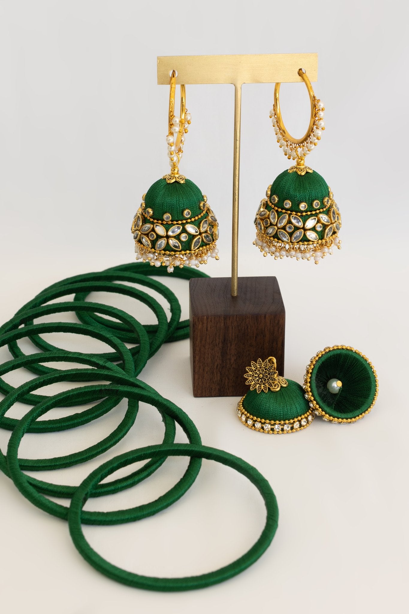 Green Silk Thread Jewelry Set