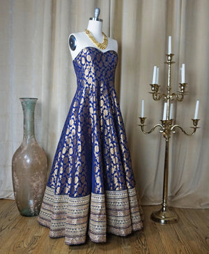 Gilded Sapphire Banarasi Gown
