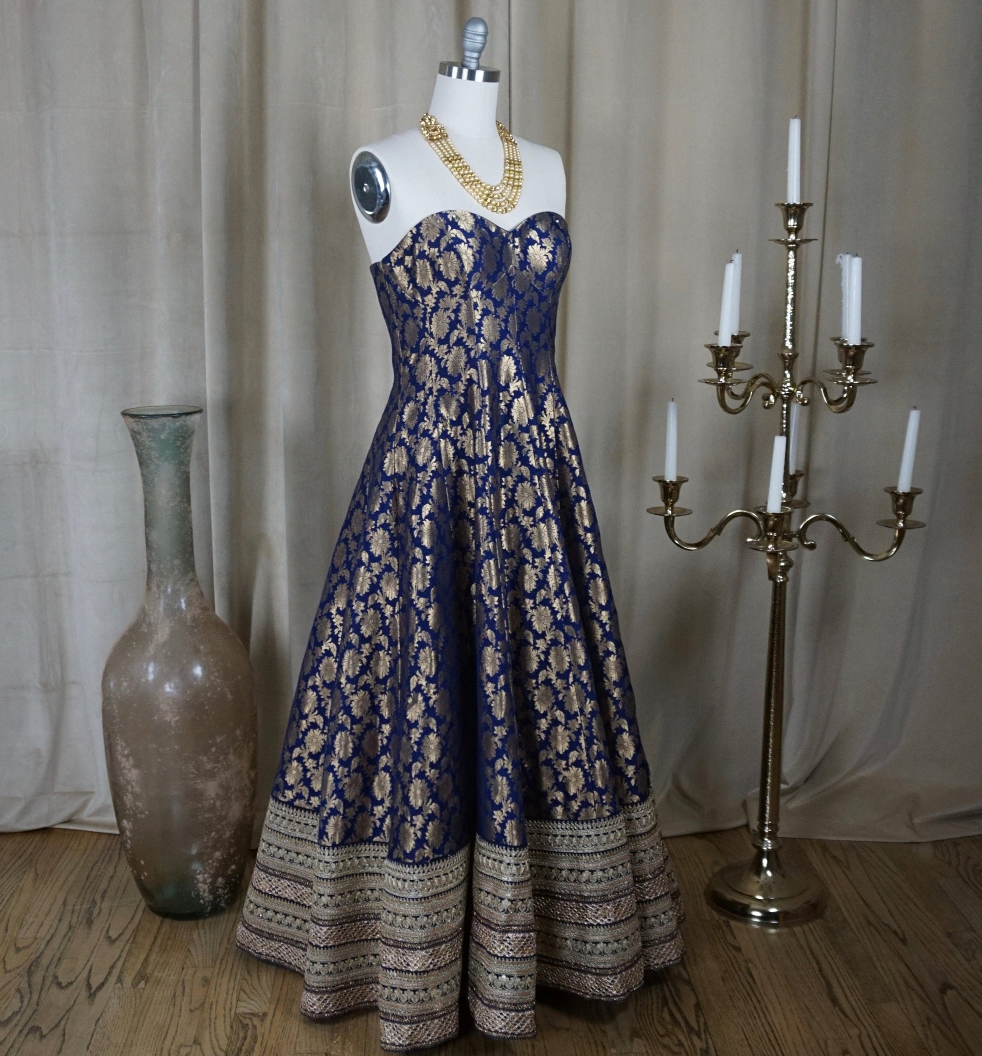 Gilded Sapphire Banarasi Gown