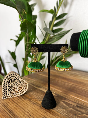 Emerald Green Silk Thread Jewelry Set