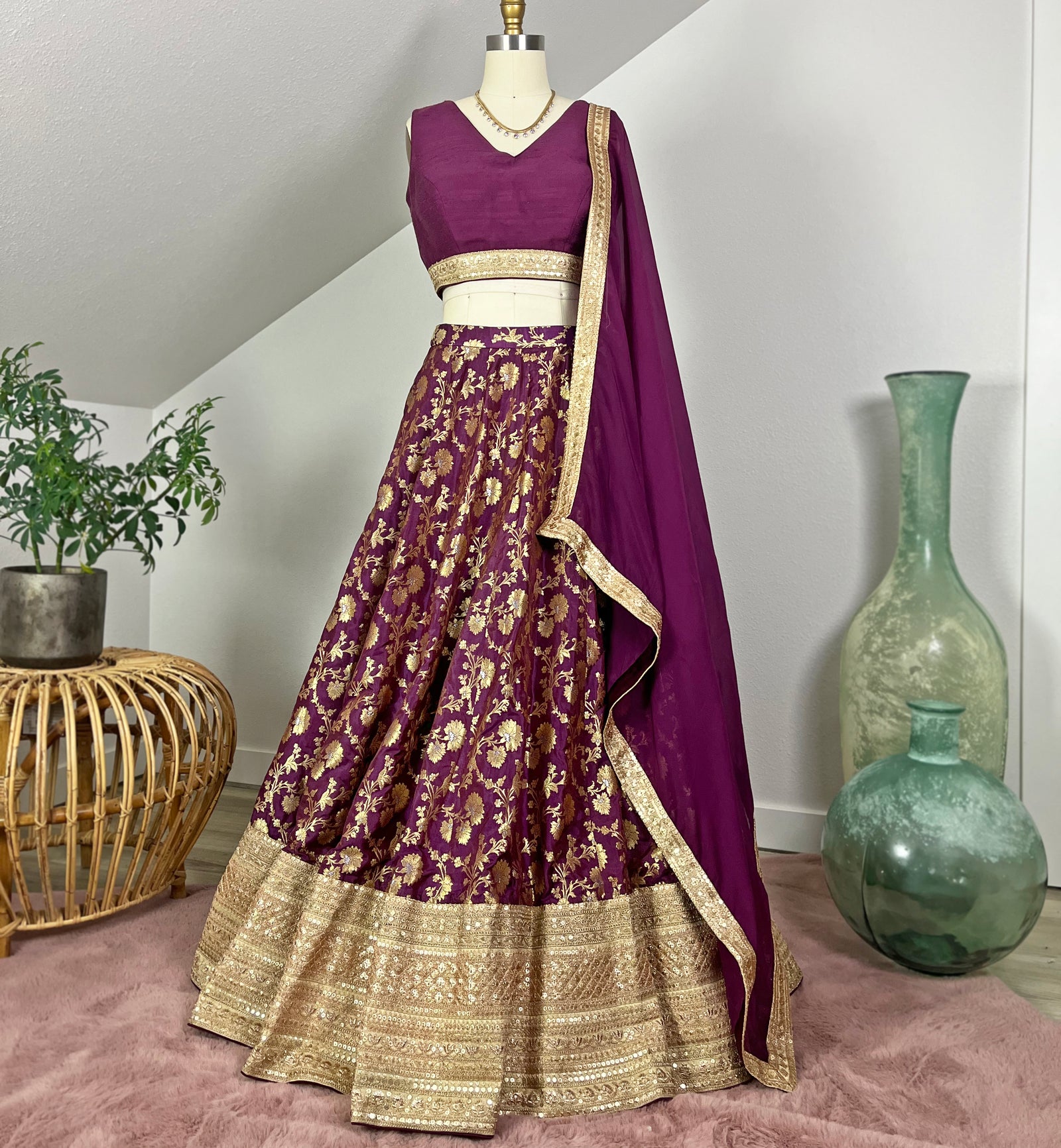 Gilded Wine Banarasi Lehenga Set