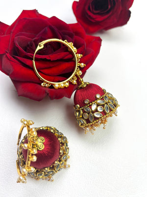 Floral cut Hand Painted Kundan Meenakari Jhumka Earrings|Bollywood Ind –  Indian Designs