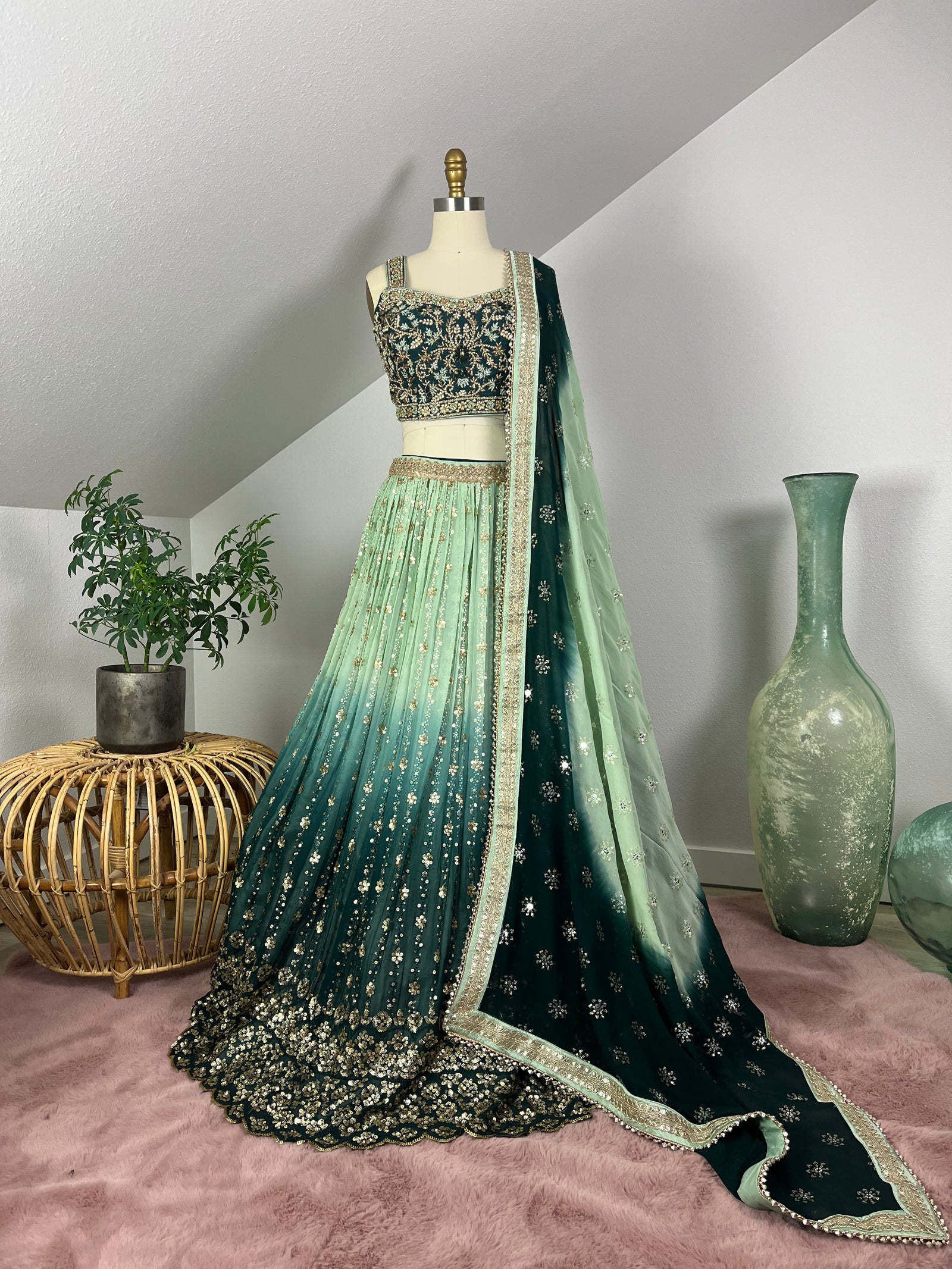 Mint Bouquet Lehenga Set