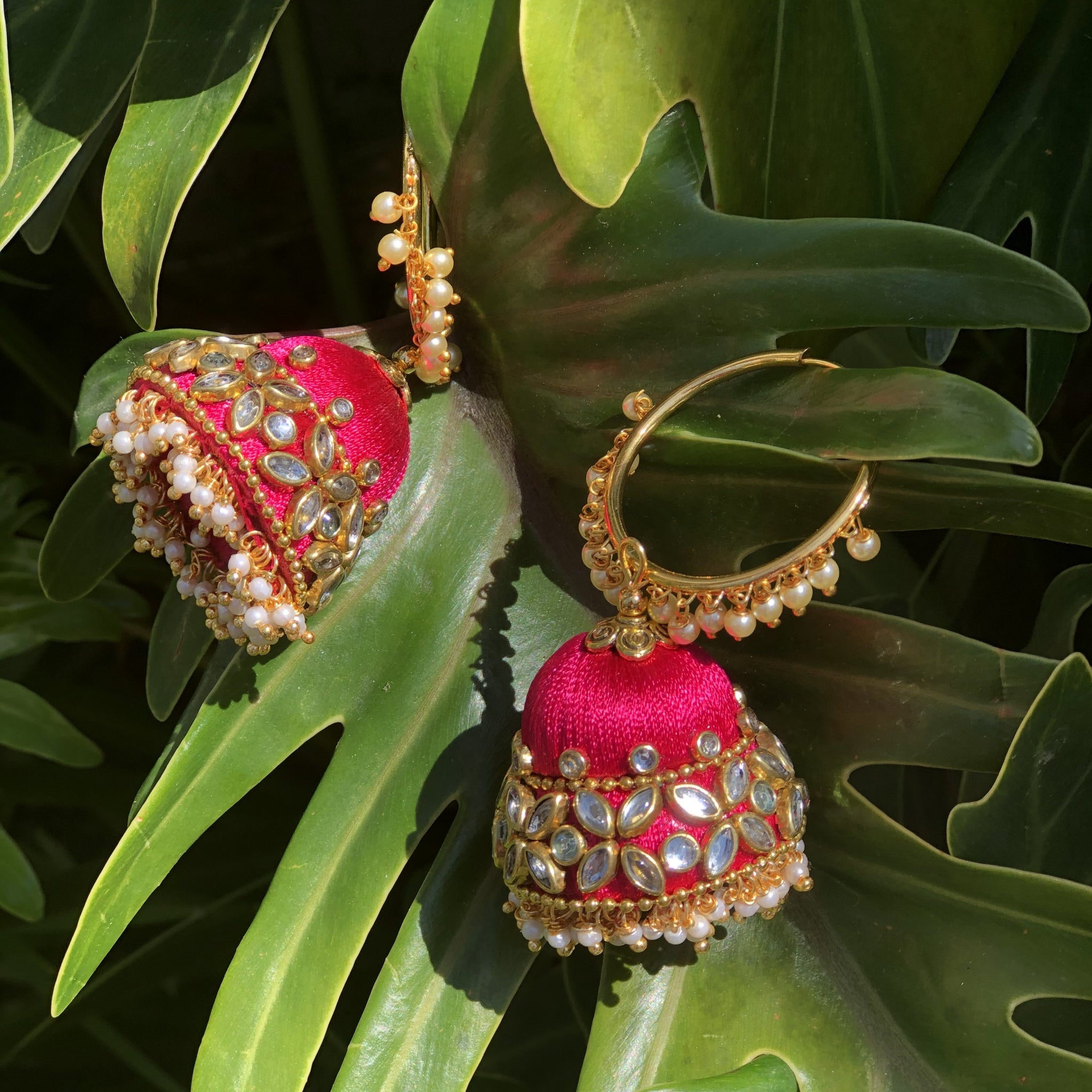 Magenta Grand Jhumka Thread Earrings ShopJSK