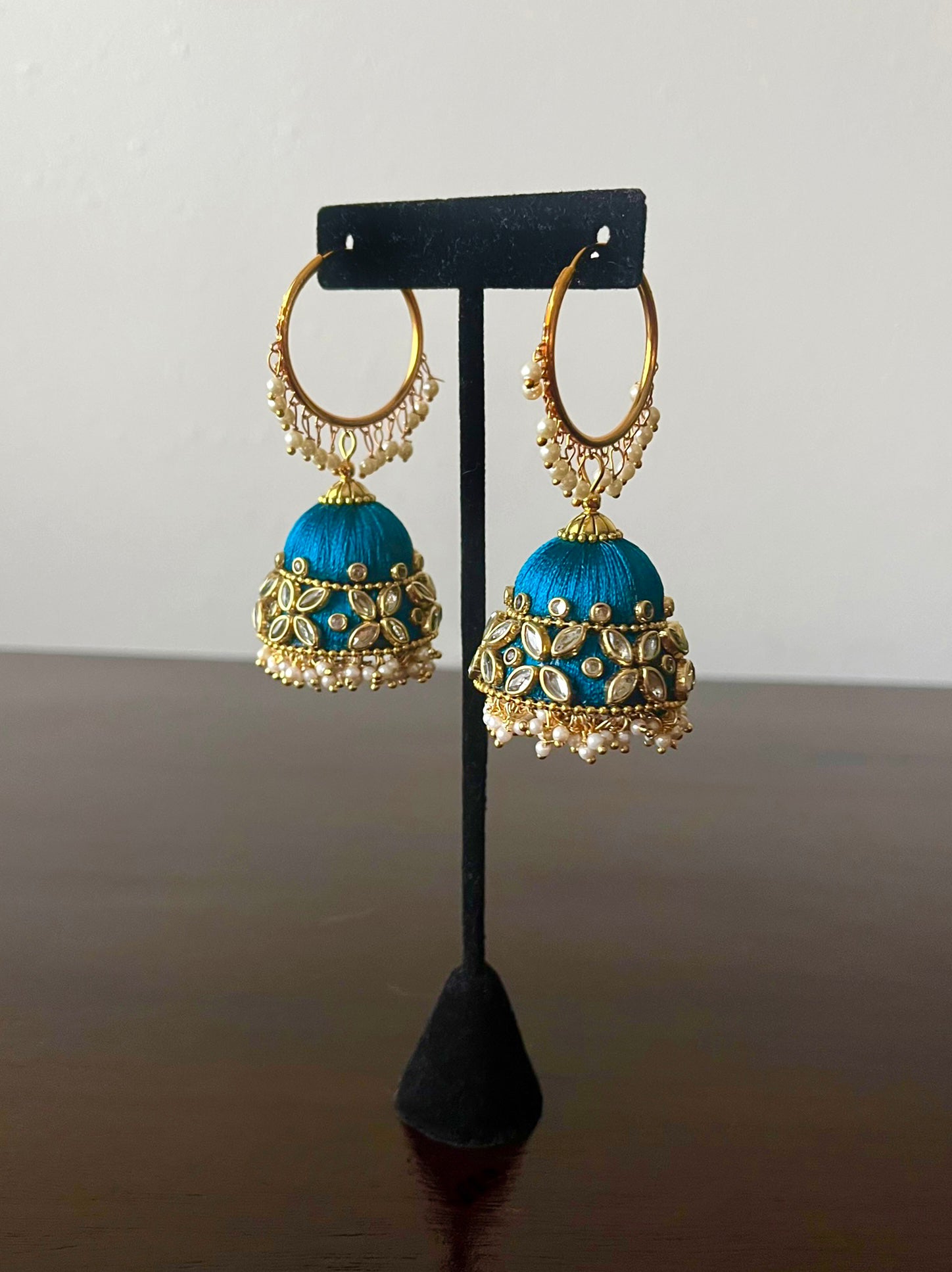 Teal Grand Jhumka Earrings