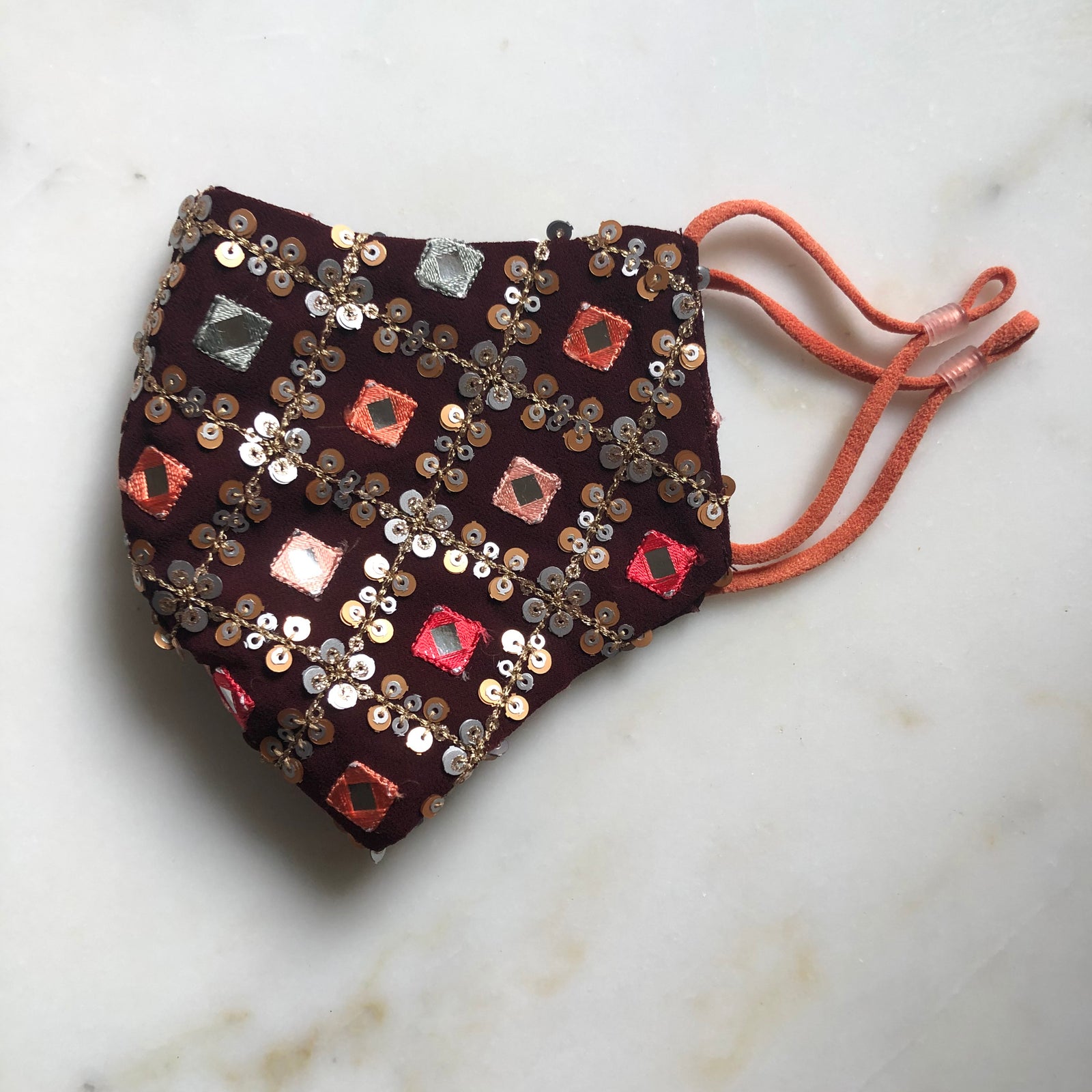 Maroon Mirror Lace Mask