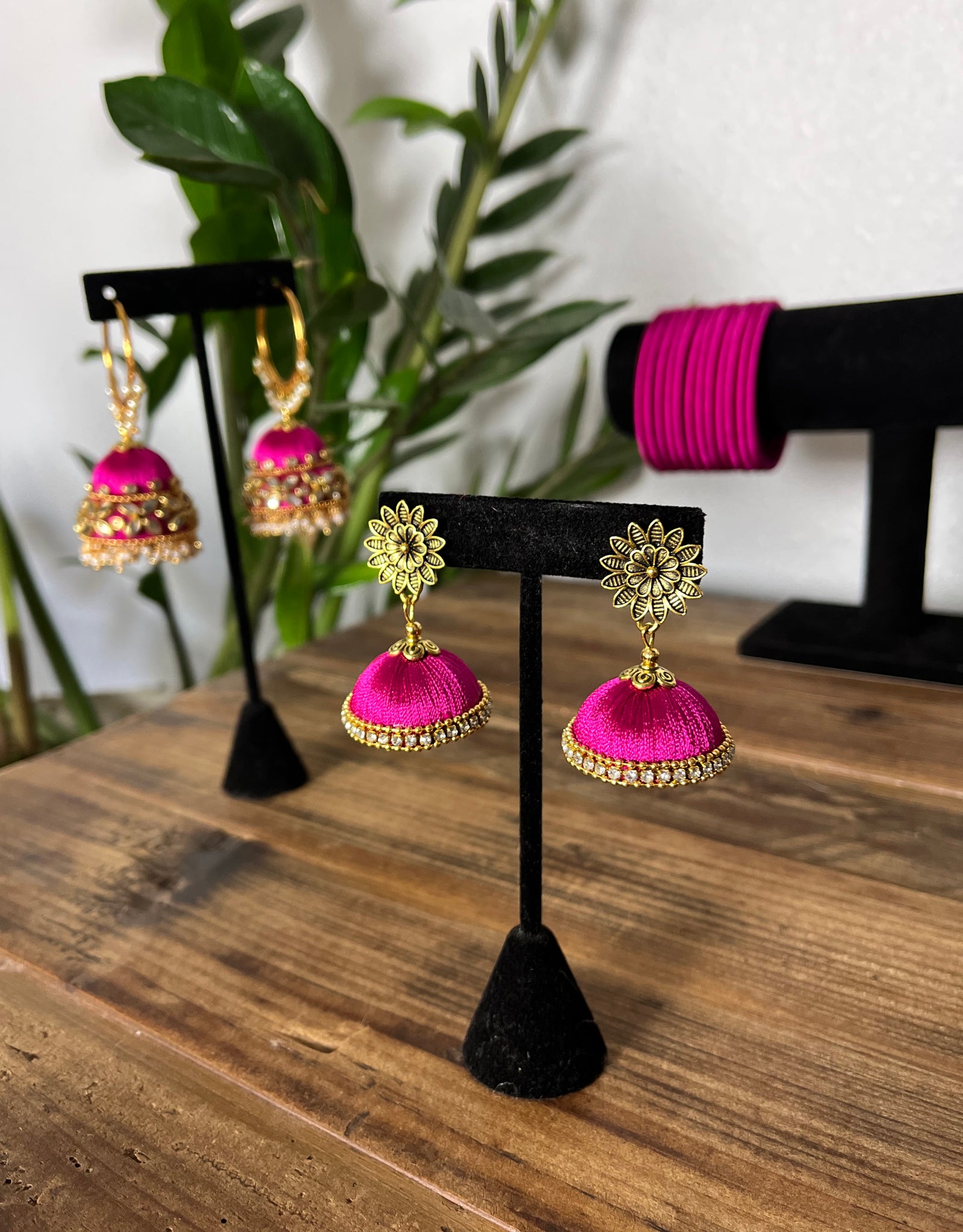 Magenta Silk Thread Jewelry Set