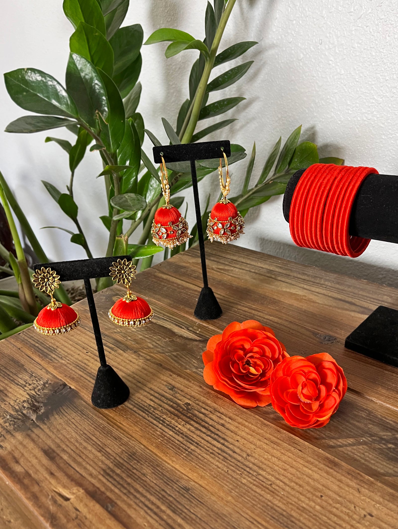 Vermillion Silk Thread Jewelry Set