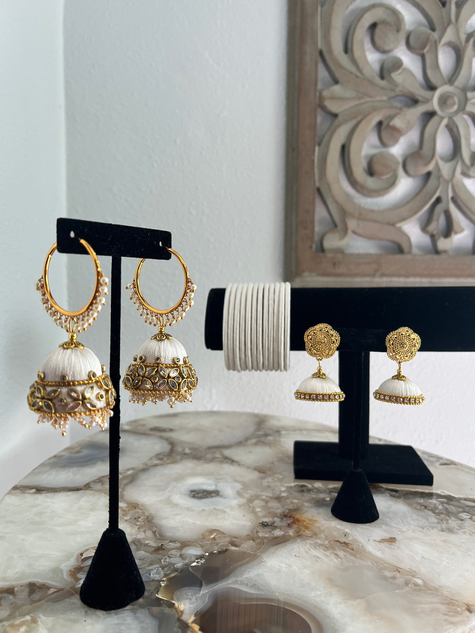 White Silk Thread Jewelry Set