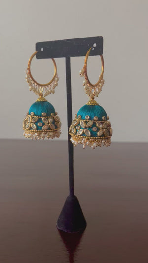 Teal Grand Jhumka Earrings