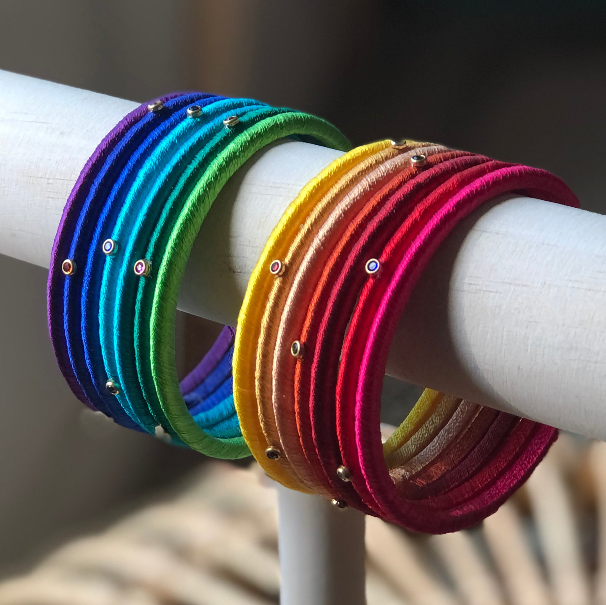 Rainbow Silk Thread Bangle Set